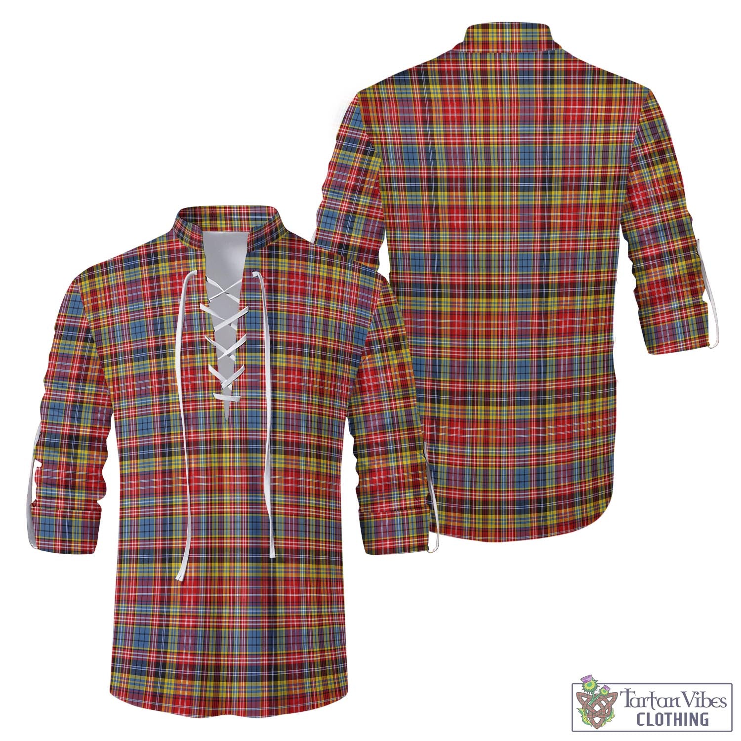 Tartan Vibes Clothing Drummond of Strathallan Modern Tartan Men's Scottish Traditional Jacobite Ghillie Kilt Shirt