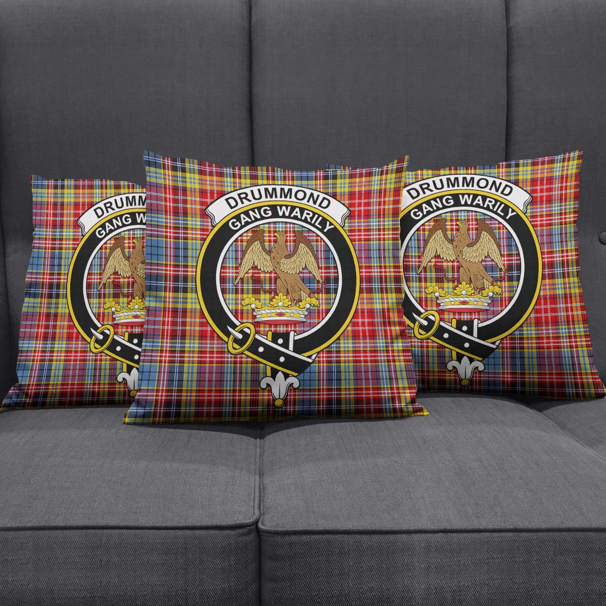 Drummond of Strathallan Modern Tartan Pillow Cover with Family Crest Square Pillow Cover - Tartanvibesclothing