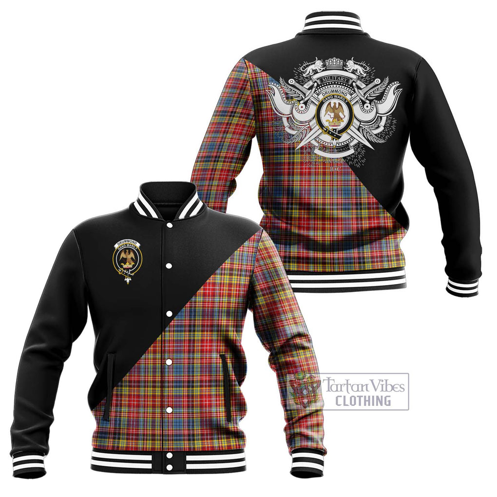 Drummond of Strathallan Modern Tartan Baseball Jacket with Family Crest and Military Logo Style Unisex - Tartanvibesclothing Shop