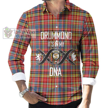 Drummond of Strathallan Modern Tartan Long Sleeve Button Shirt with Family Crest DNA In Me Style