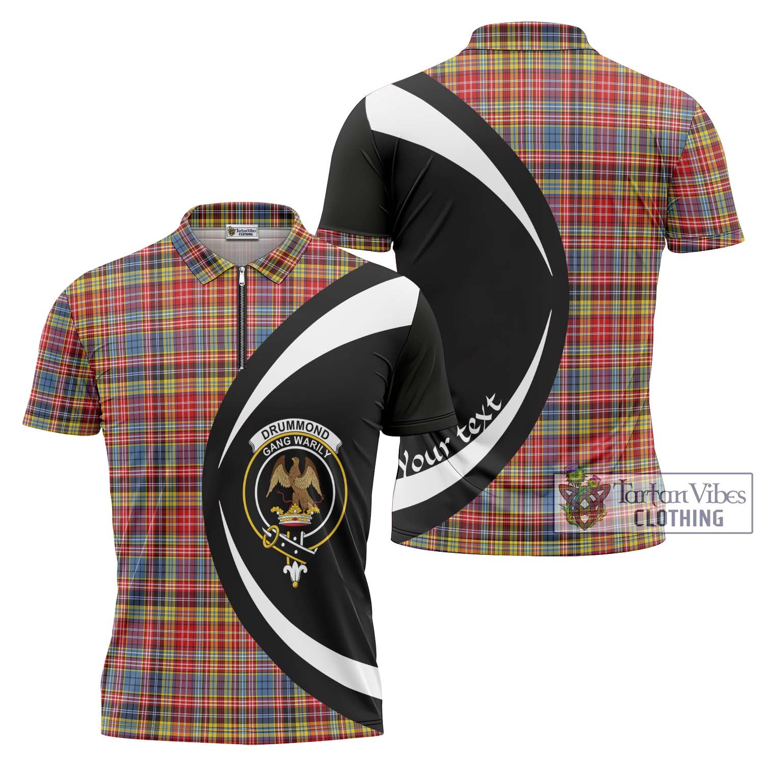 Tartan Vibes Clothing Drummond of Strathallan Modern Tartan Zipper Polo Shirt with Family Crest Circle Style