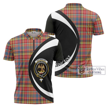 Drummond of Strathallan Modern Tartan Zipper Polo Shirt with Family Crest Circle Style