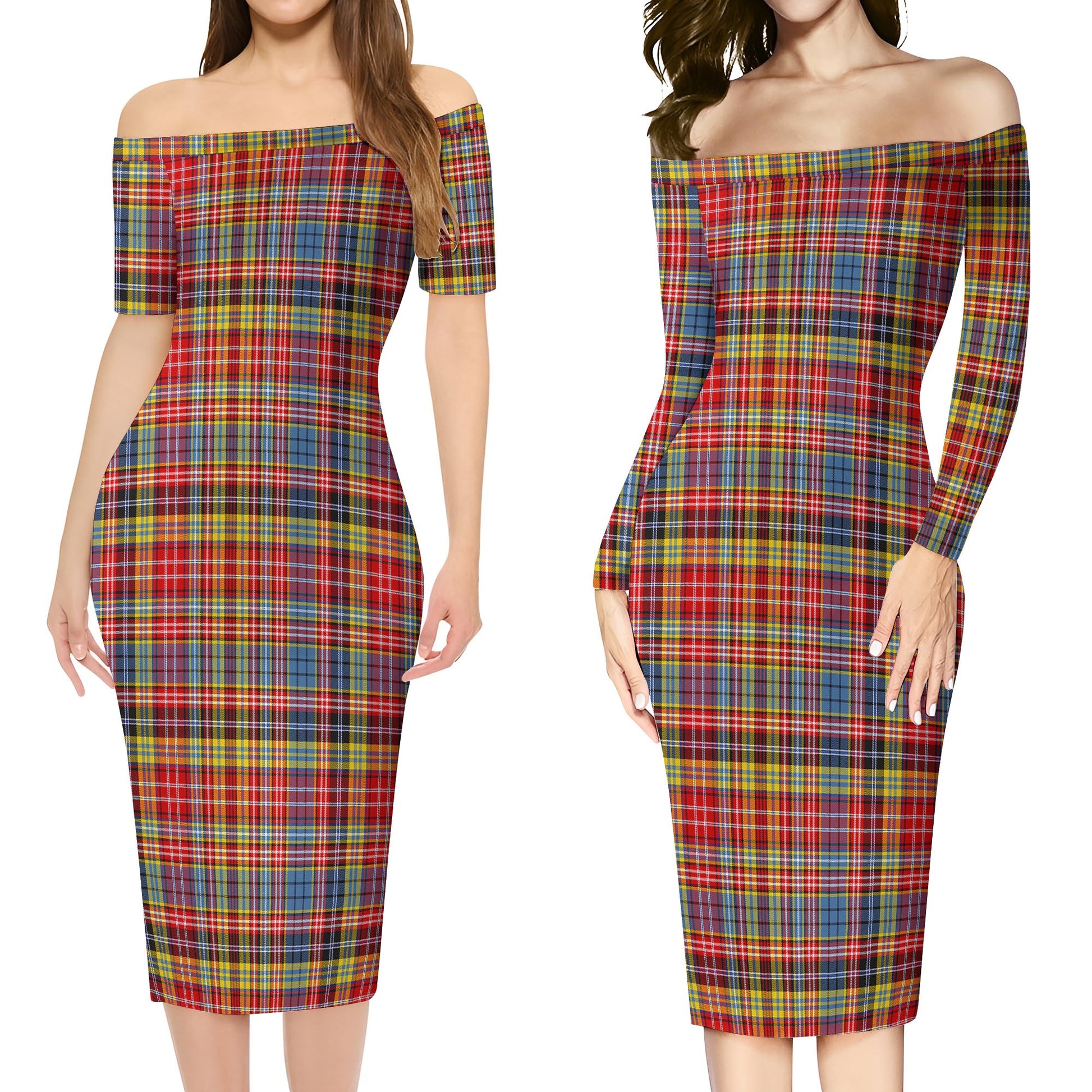 Drummond of Strathallan Modern Tartan Off Shoulder Lady Dress Women's Dress - Tartanvibesclothing