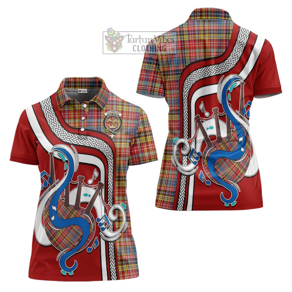 Drummond of Strathallan Modern Tartan Women's Polo Shirt with Epic Bagpipe Style Women - Tartanvibesclothing Shop