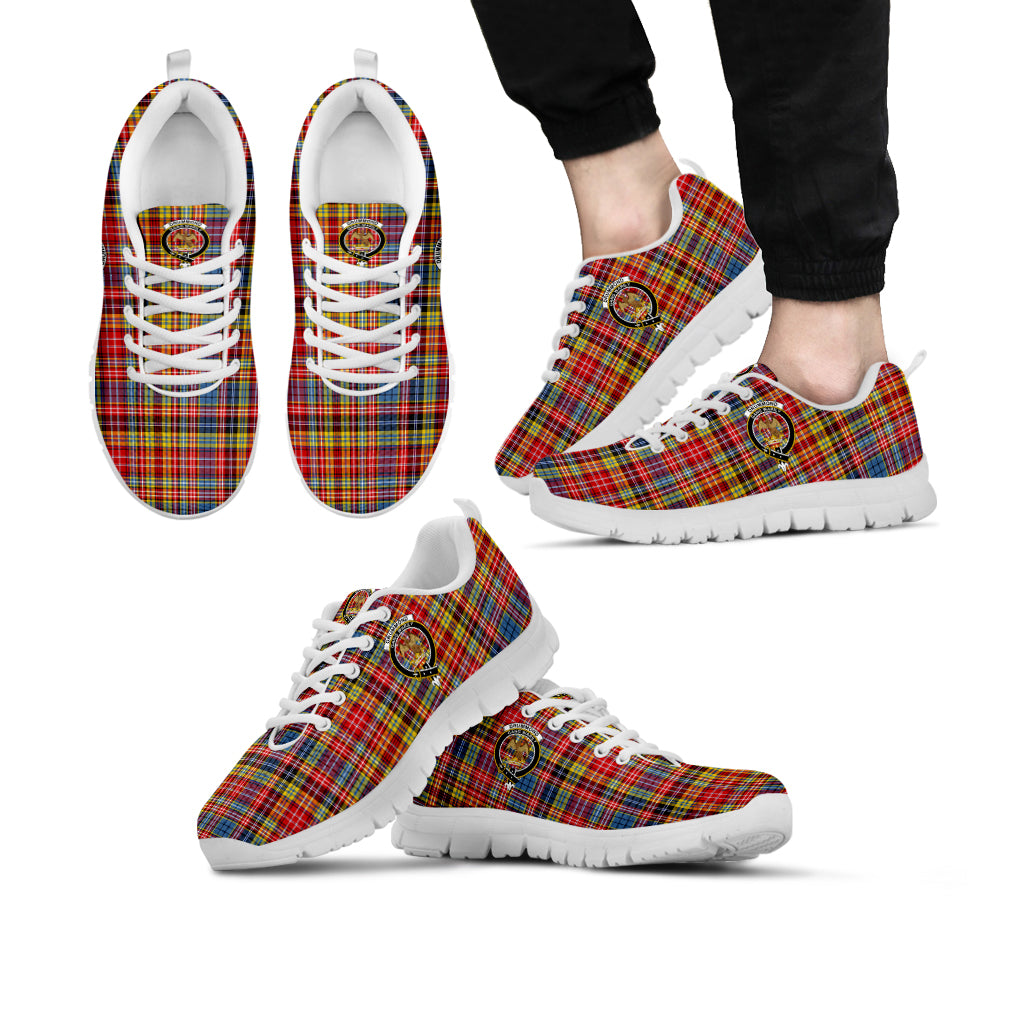 Drummond of Strathallan Modern Tartan Sneakers with Family Crest Kid's Sneakers - Tartan Vibes Clothing