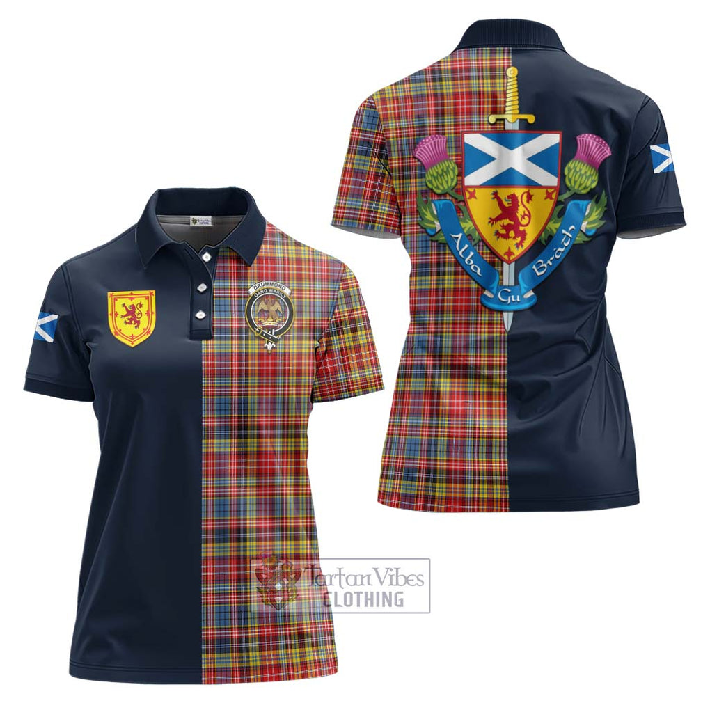 Tartan Vibes Clothing Drummond of Strathallan Modern Tartan Women's Polo Shirt with Scottish Lion Royal Arm Half Style