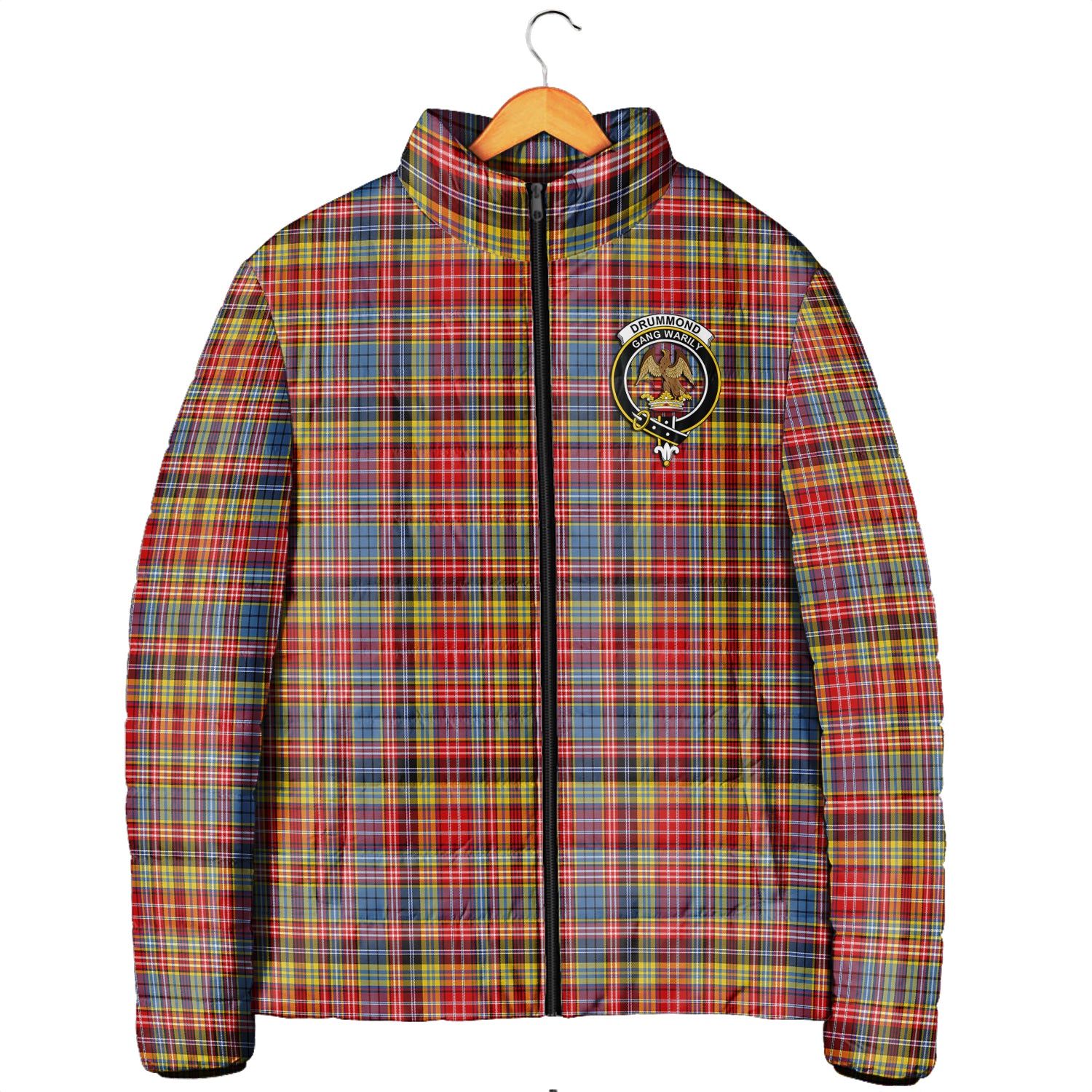 Drummond of Strathallan Modern Tartan Padded Jacket with Family Crest Men's Padded Jacket - Tartan Vibes Clothing