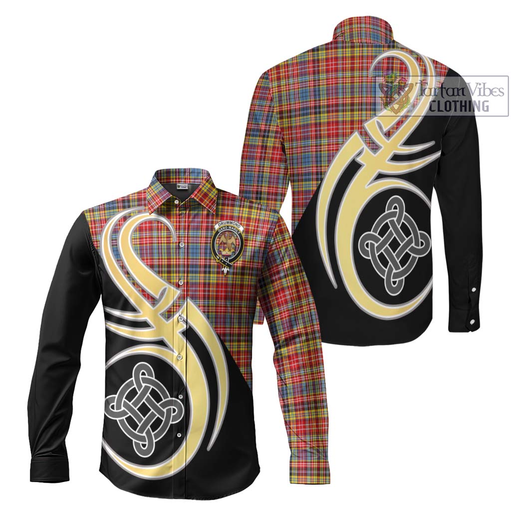 Drummond of Strathallan Modern Tartan Long Sleeve Button Shirt with Family Crest and Celtic Symbol Style Men's Shirt S - Tartan Vibes Clothing