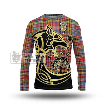 Drummond of Strathallan Modern Tartan Long Sleeve T-Shirt with Family Crest Celtic Wolf Style