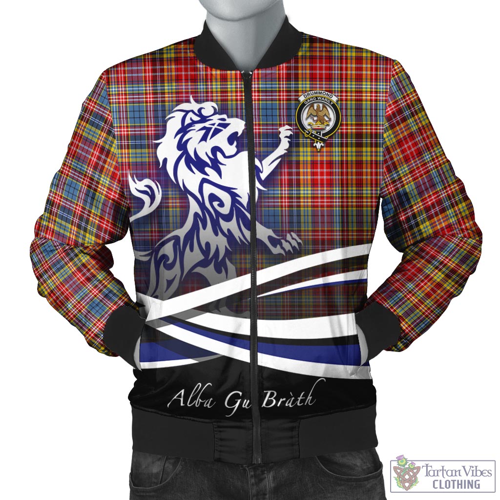 Tartan Vibes Clothing Drummond of Strathallan Modern Tartan Bomber Jacket with Alba Gu Brath Regal Lion Emblem