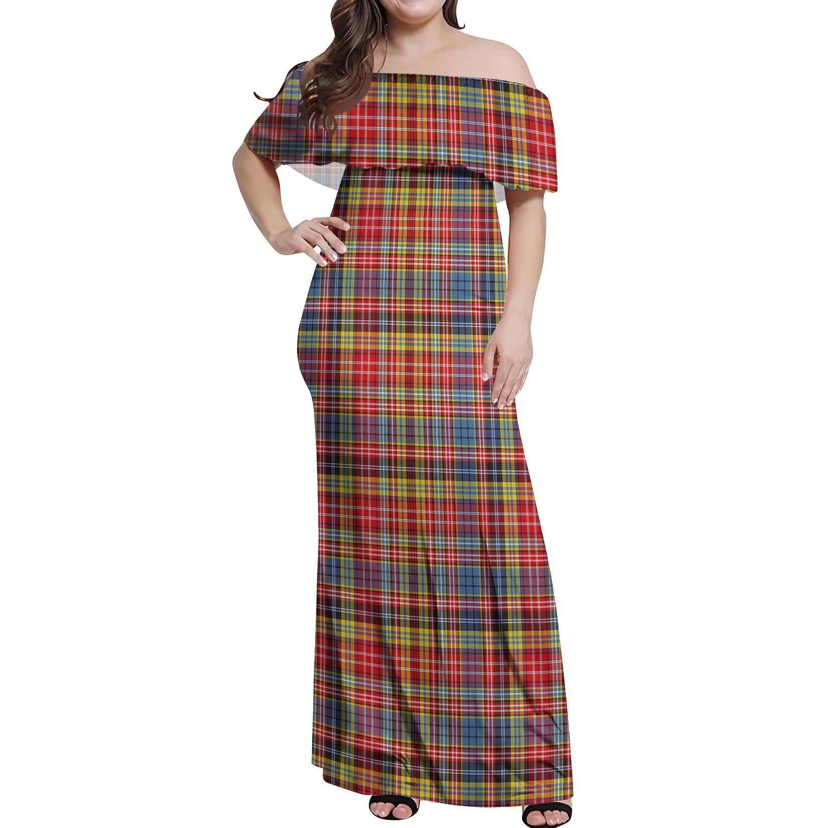 Drummond of Strathallan Modern Tartan Off Shoulder Long Dress Women's Dress - Tartanvibesclothing