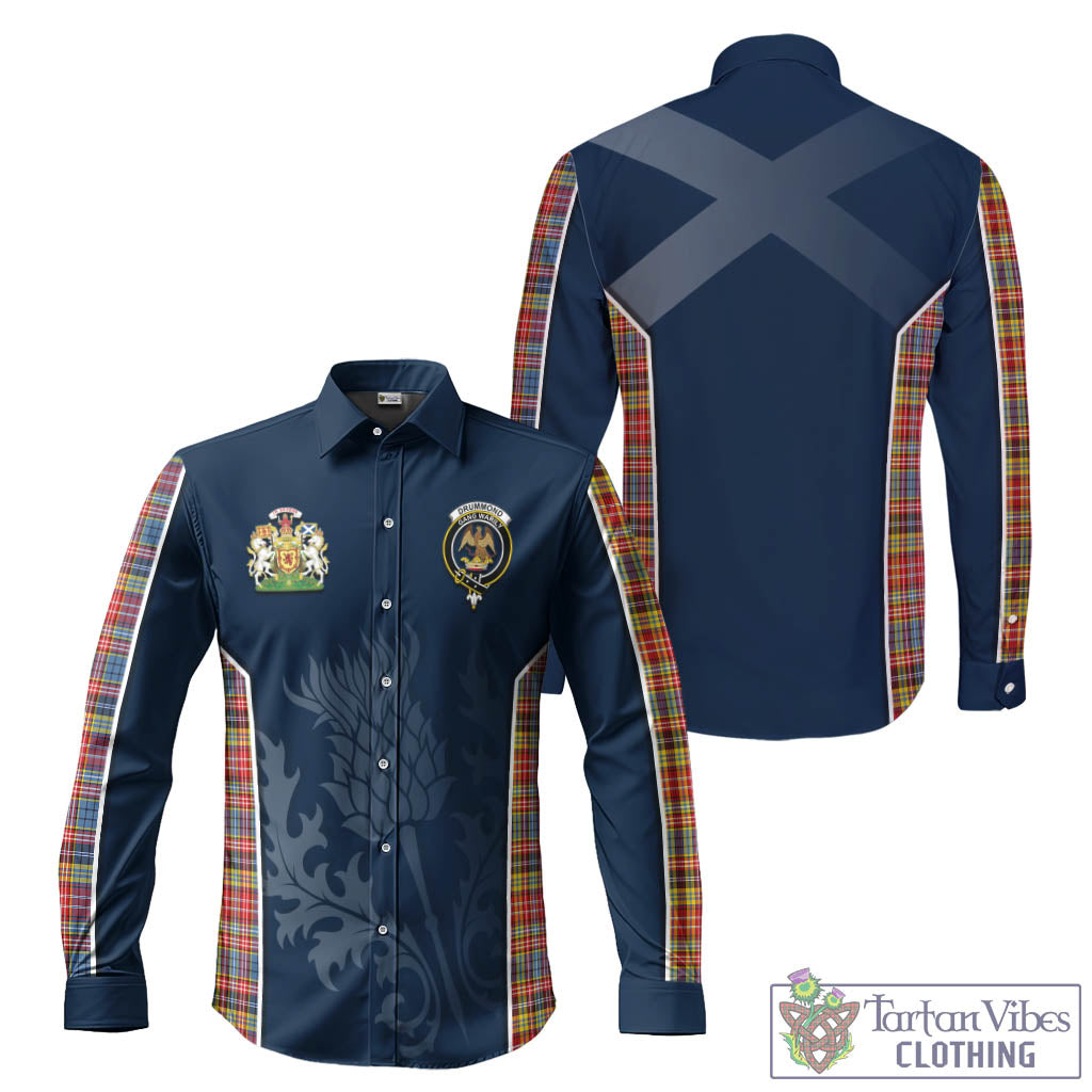 Tartan Vibes Clothing Drummond of Strathallan Modern Tartan Long Sleeve Button Up Shirt with Family Crest and Scottish Thistle Vibes Sport Style