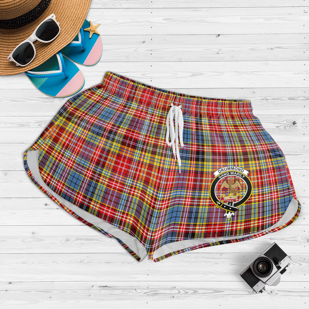 drummond-of-strathallan-modern-tartan-womens-shorts-with-family-crest