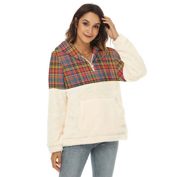 Drummond of Strathallan Modern Tartan Women's Borg Fleece Hoodie With Half Zip