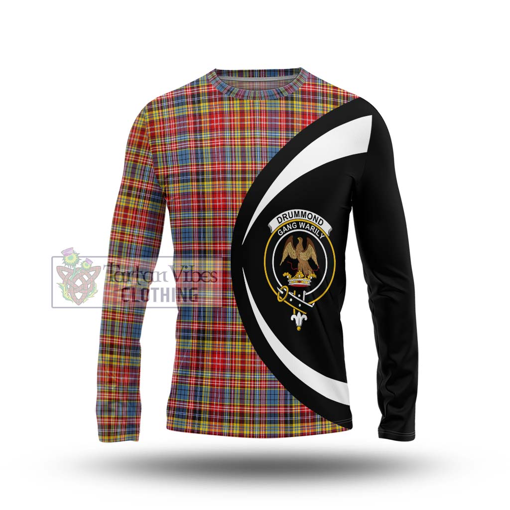 Drummond of Strathallan Modern Tartan Long Sleeve T-Shirt with Family Crest Circle Style Unisex - Tartan Vibes Clothing