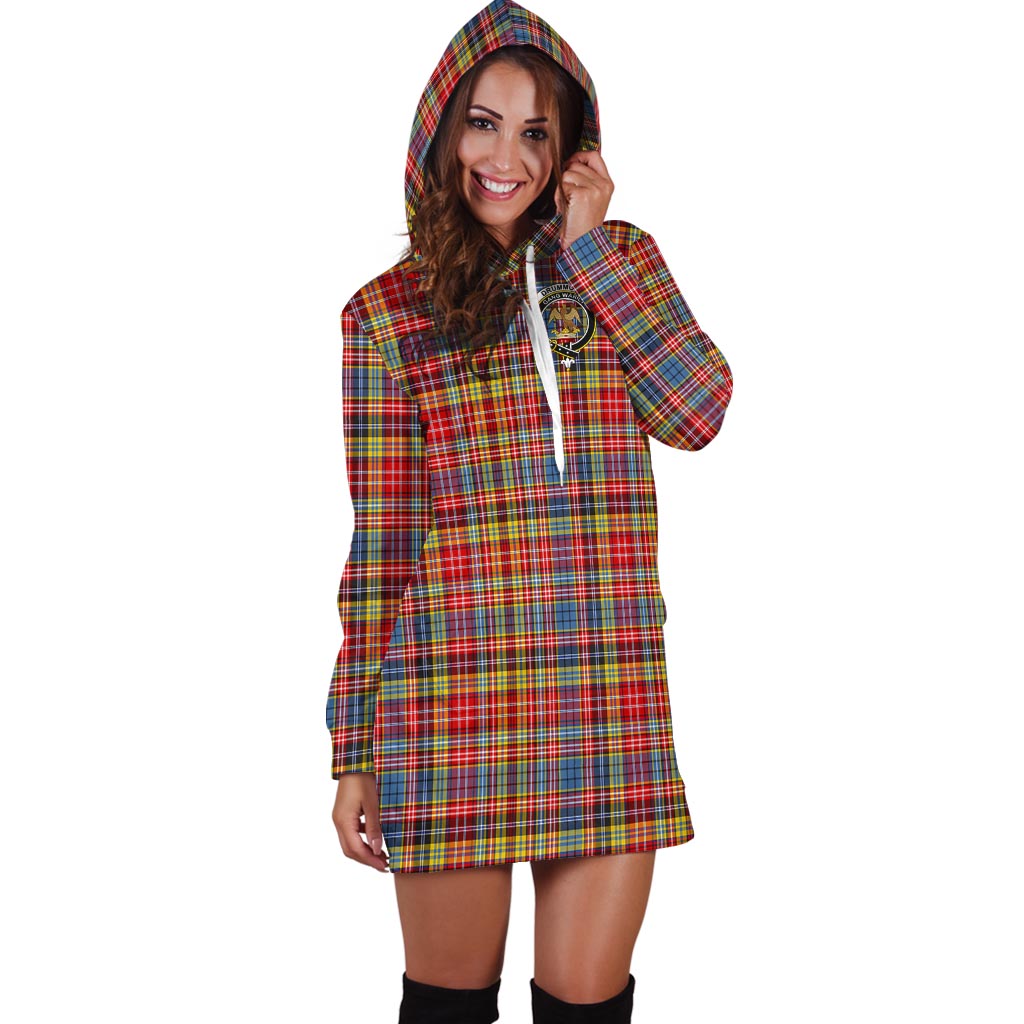 Drummond of Strathallan Modern Tartan Hoodie Dress with Family Crest - Tartan Vibes Clothing