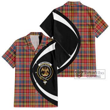 Drummond of Strathallan Modern Tartan Short Sleeve Button Up with Family Crest Circle Style