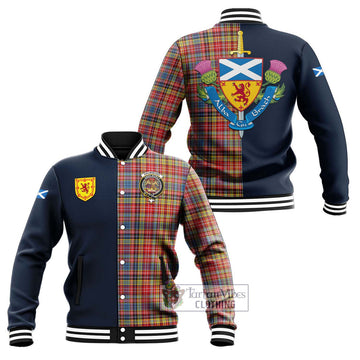 Drummond of Strathallan Modern Tartan Baseball Jacket Alba with Scottish Lion Royal Arm Half Style