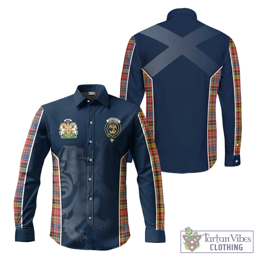 Tartan Vibes Clothing Drummond of Strathallan Modern Tartan Long Sleeve Button Up Shirt with Family Crest and Lion Rampant Vibes Sport Style