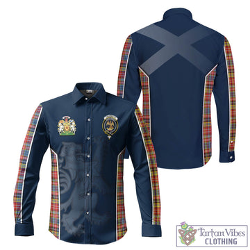 Drummond of Strathallan Modern Tartan Long Sleeve Button Up Shirt with Family Crest and Lion Rampant Vibes Sport Style