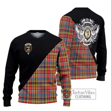 Drummond of Strathallan Modern Tartan Ugly Sweater with Family Crest and Military Logo Style