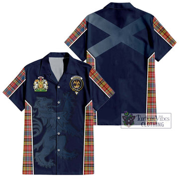 Drummond of Strathallan Modern Tartan Short Sleeve Button Shirt with Family Crest and Lion Rampant Vibes Sport Style