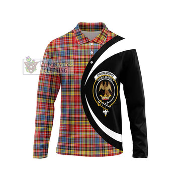 Drummond of Strathallan Modern Tartan Long Sleeve Polo Shirt with Family Crest Circle Style