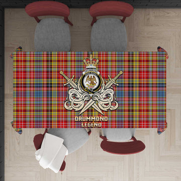 Drummond of Strathallan Modern Tartan Tablecloth with Clan Crest and the Golden Sword of Courageous Legacy