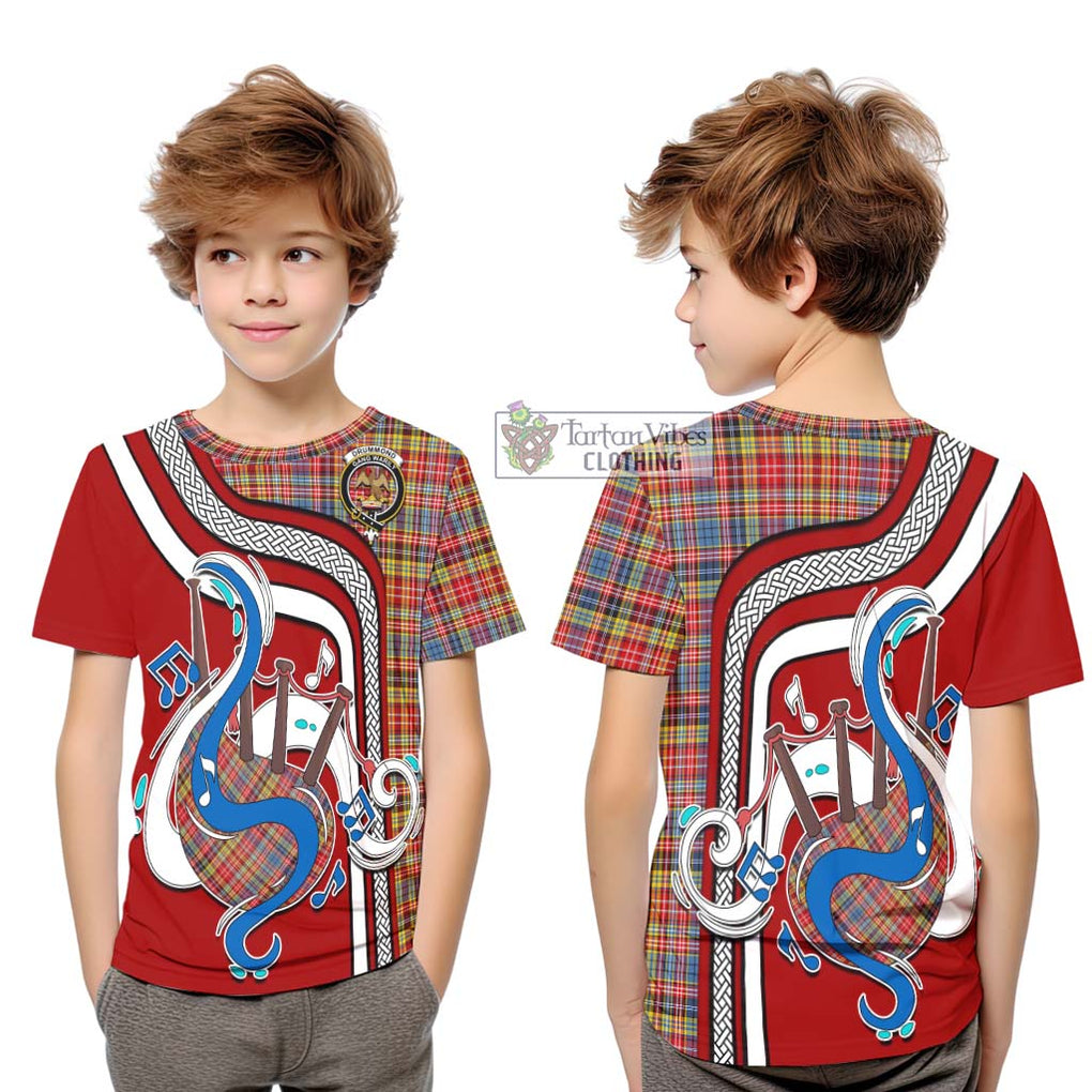 Tartan Vibes Clothing Drummond of Strathallan Modern Tartan Kid T-Shirt with Epic Bagpipe Style