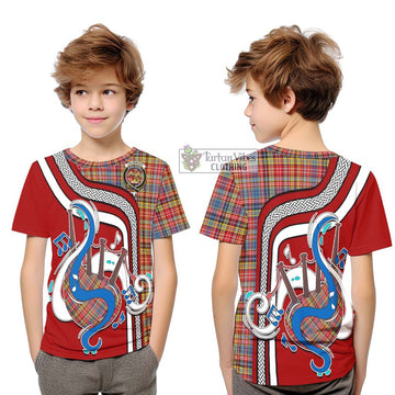 Drummond of Strathallan Modern Tartan Kid T-Shirt with Epic Bagpipe Style