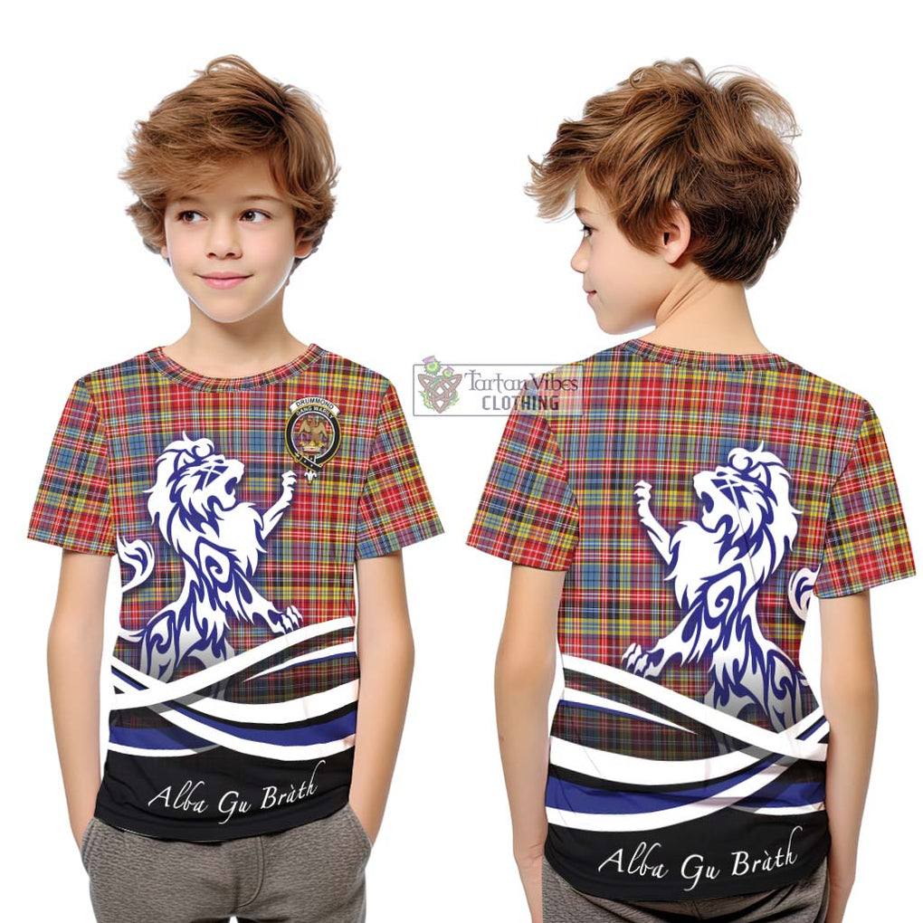 Drummond of Strathallan Modern Tartan Kid T-Shirt with Alba Gu Brath Regal Lion Emblem Youth XL Size14 - Tartanvibesclothing Shop