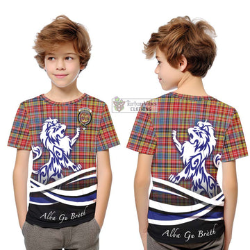 Drummond of Strathallan Modern Tartan Kid T-Shirt with Alba Gu Brath Regal Lion Emblem