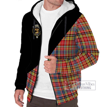 Drummond of Strathallan Modern Tartan Sherpa Hoodie with Family Crest and Military Logo Style