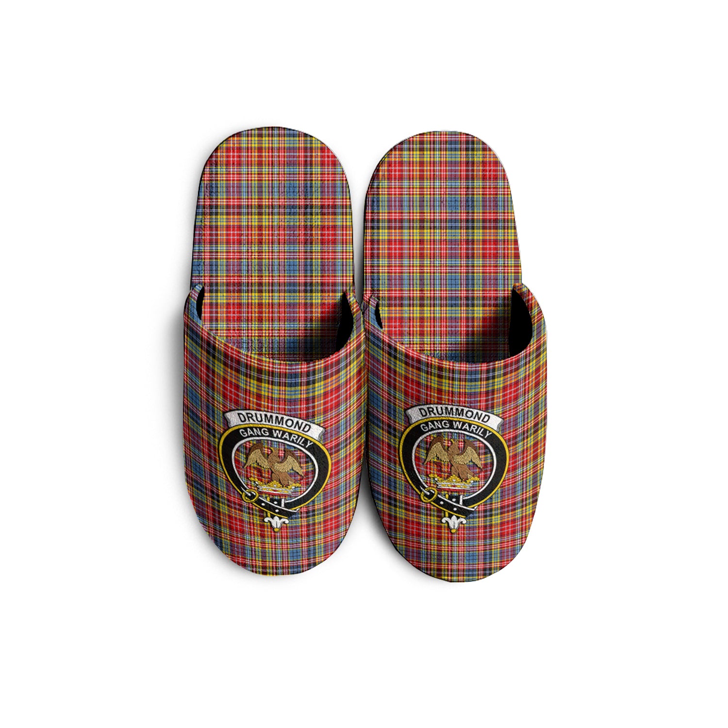 Drummond of Strathallan Modern Tartan Home Slippers with Family Crest - Tartanvibesclothing