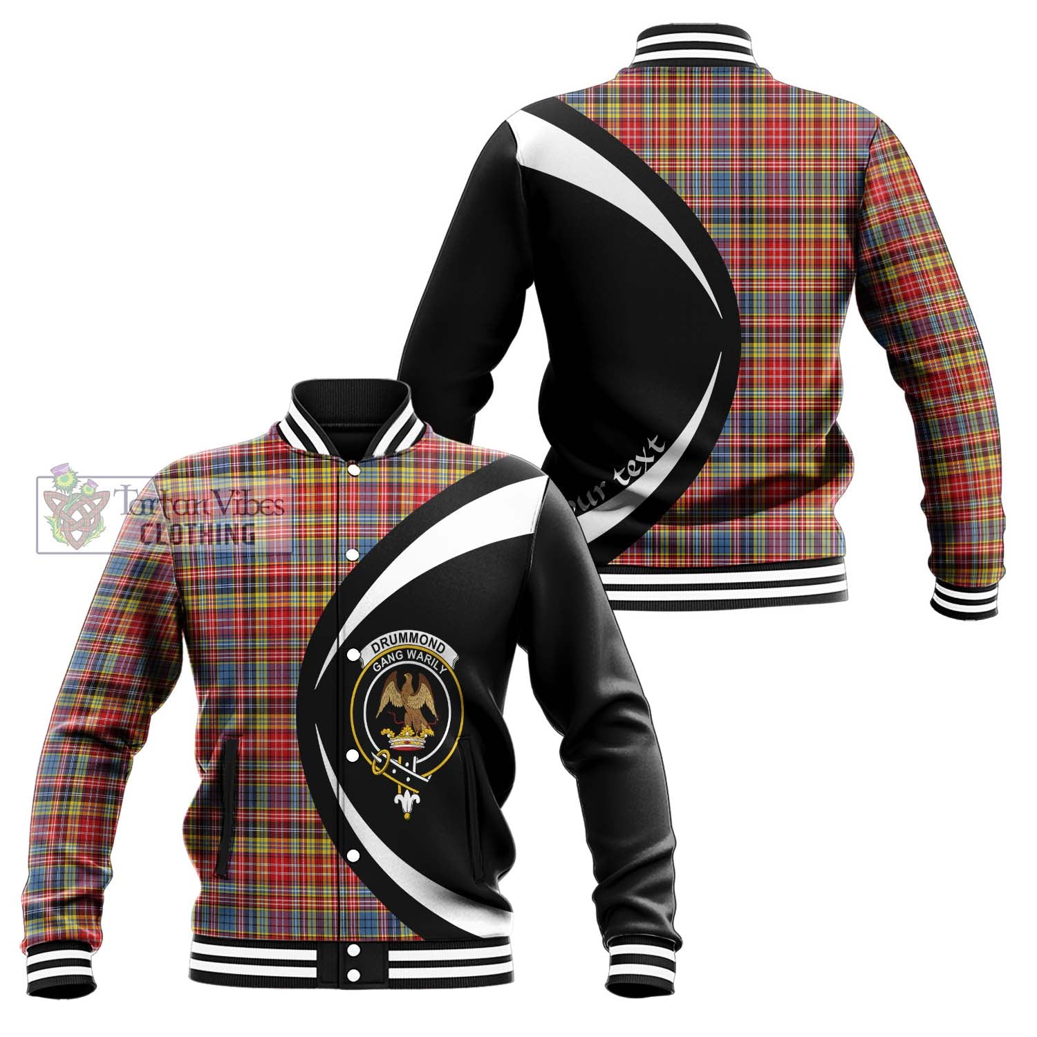 Drummond of Strathallan Modern Tartan Baseball Jacket with Family Crest Circle Style Unisex - Tartan Vibes Clothing