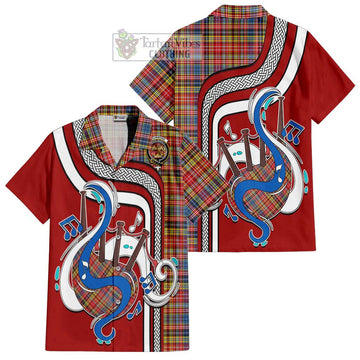 Drummond of Strathallan Modern Tartan Short Sleeve Button Shirt with Epic Bagpipe Style