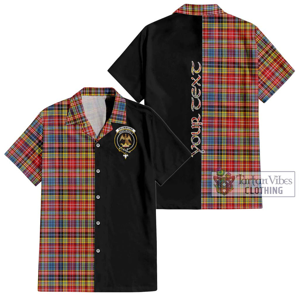 Drummond of Strathallan Modern Tartan Short Sleeve Button Shirt with Family Crest and Half Of Me Style Kid - Tartanvibesclothing Shop