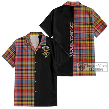 Drummond of Strathallan Modern Tartan Short Sleeve Button Shirt with Family Crest and Half Of Me Style