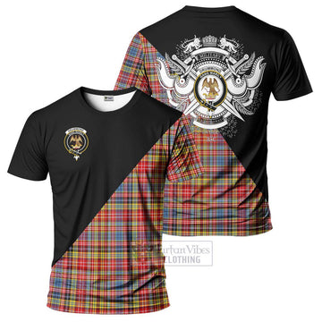 Drummond of Strathallan Modern Tartan T-Shirt with Family Crest and Military Logo Style