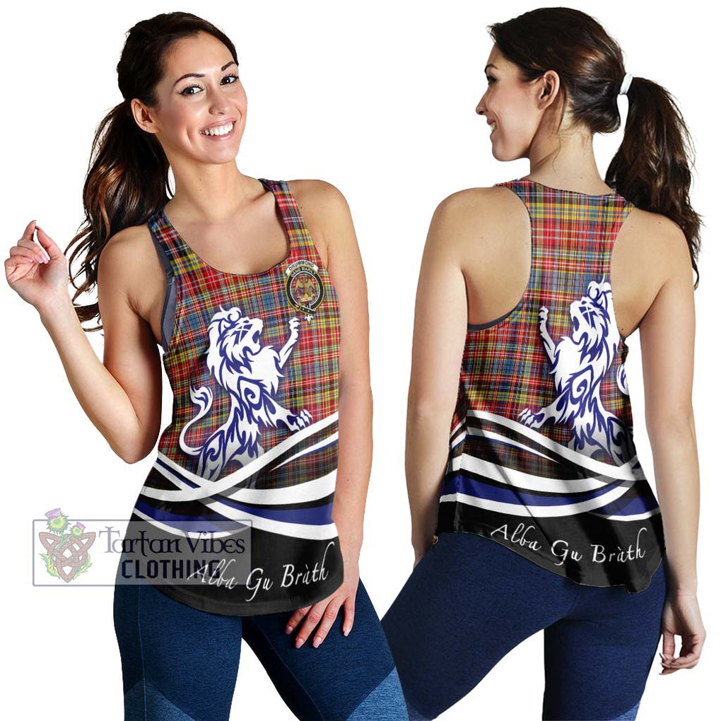 Drummond of Strathallan Modern Tartan Women's Racerback Tanks with Alba Gu Brath Regal Lion Emblem 4XL - Tartanvibesclothing Shop