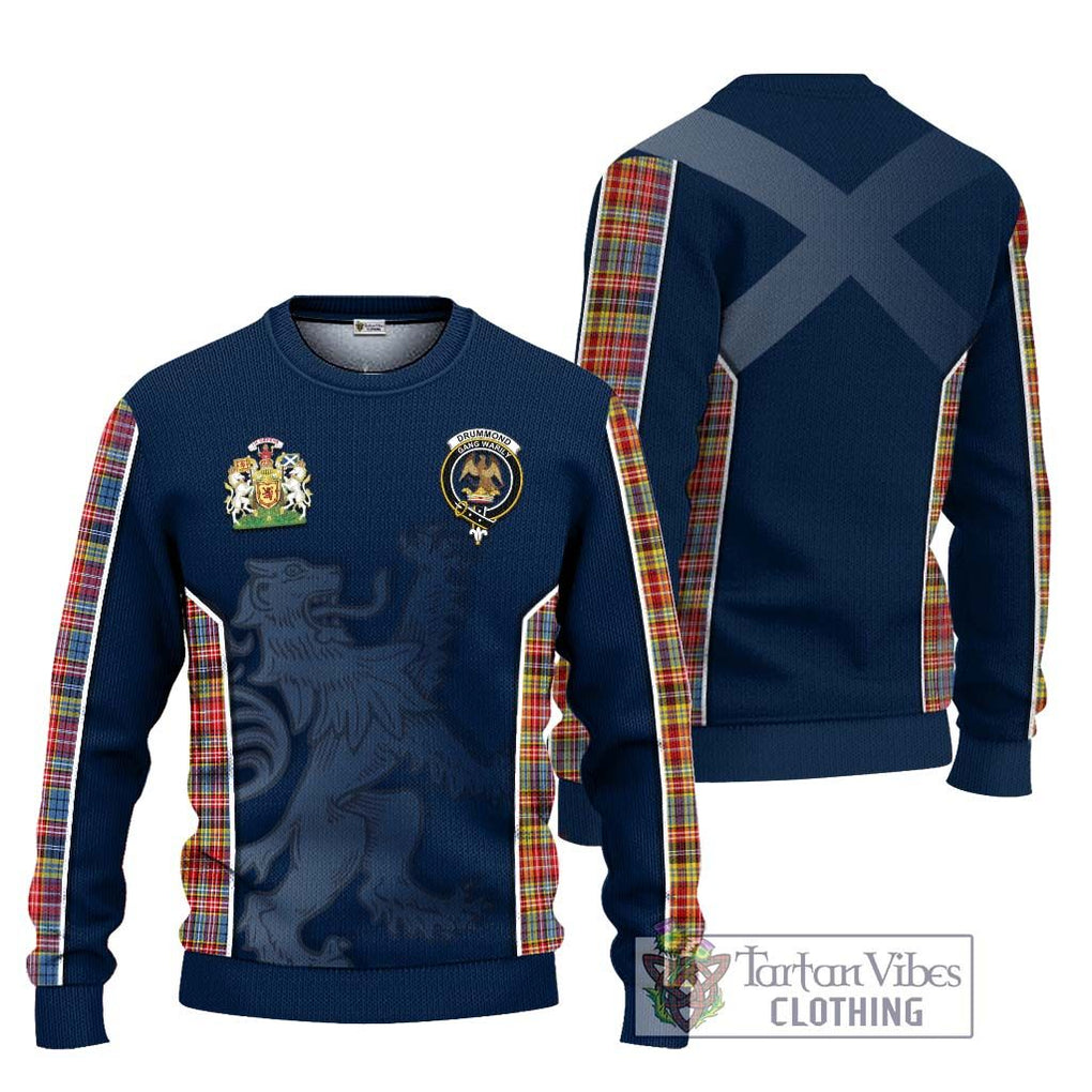 Drummond of Strathallan Modern Tartan Knitted Sweater with Family Crest and Lion Rampant Vibes Sport Style Unisex - Tartan Vibes Clothing