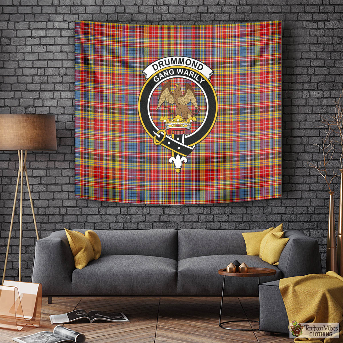 Tartan Vibes Clothing Drummond of Strathallan Modern Tartan Tapestry Wall Hanging and Home Decor for Room with Family Crest