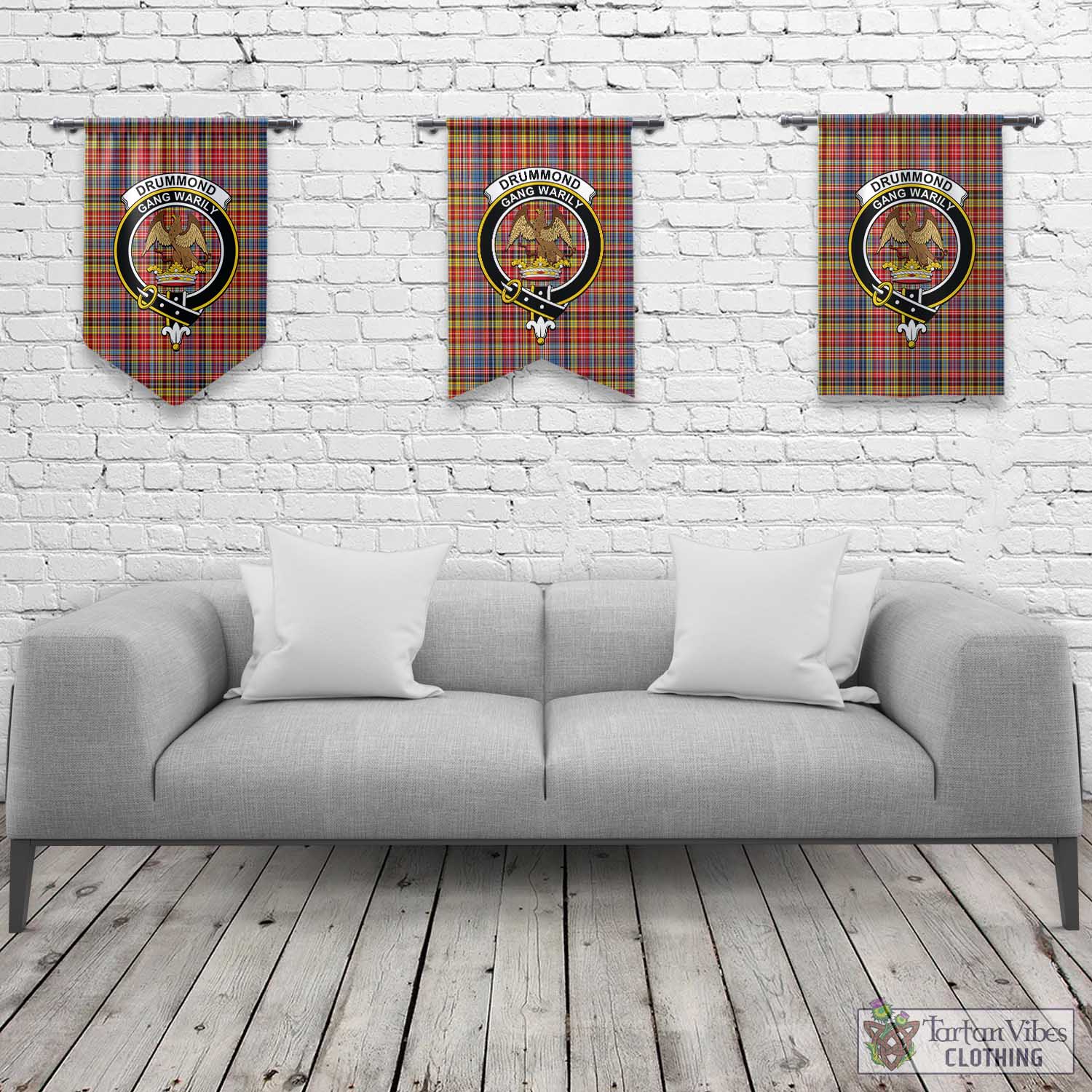 Tartan Vibes Clothing Drummond of Strathallan Modern Tartan Gonfalon, Tartan Banner with Family Crest