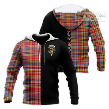 Drummond of Strathallan Modern Tartan Knitted Hoodie with Family Crest and Half Of Me Style