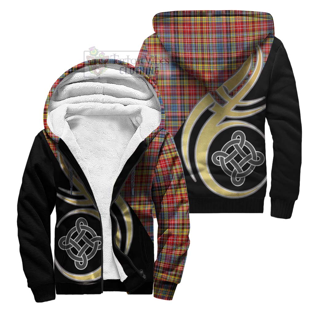 Drummond of Strathallan Modern Tartan Sherpa Hoodie with Family Crest and Celtic Symbol Style Unisex S - Tartan Vibes Clothing