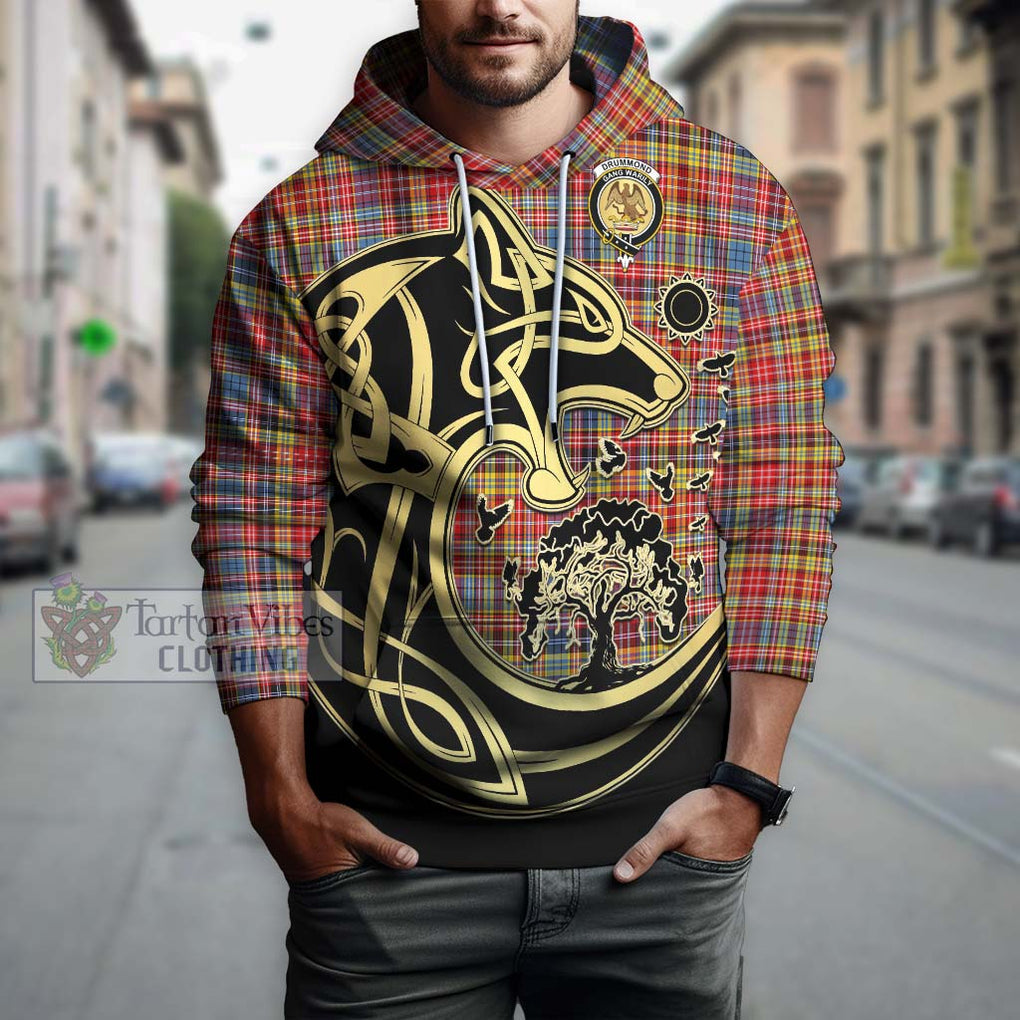 Drummond of Strathallan Modern Tartan Hoodie with Family Crest Celtic Wolf Style Zip Hoodie - Tartan Vibes Clothing