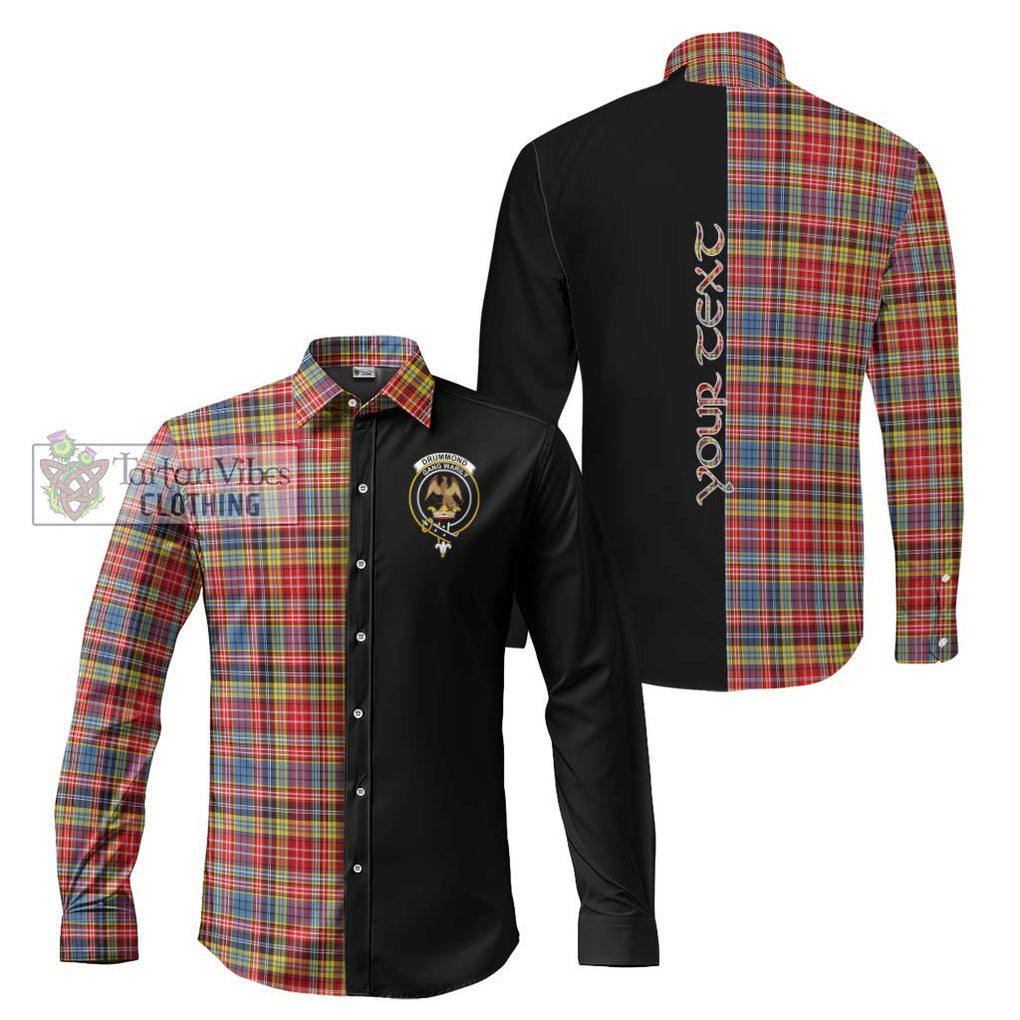 Drummond of Strathallan Modern Tartan Long Sleeve Button Shirt with Family Crest and Half Of Me Style Men's Shirt S - Tartanvibesclothing Shop