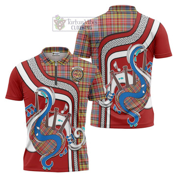 Drummond of Strathallan Modern Tartan Zipper Polo Shirt with Epic Bagpipe Style