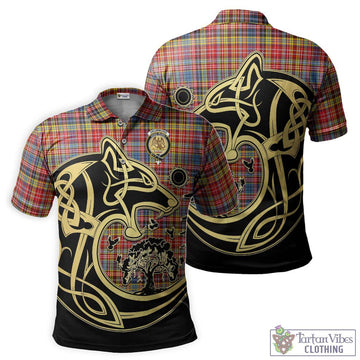 Drummond of Strathallan Modern Tartan Polo Shirt with Family Crest Celtic Wolf Style