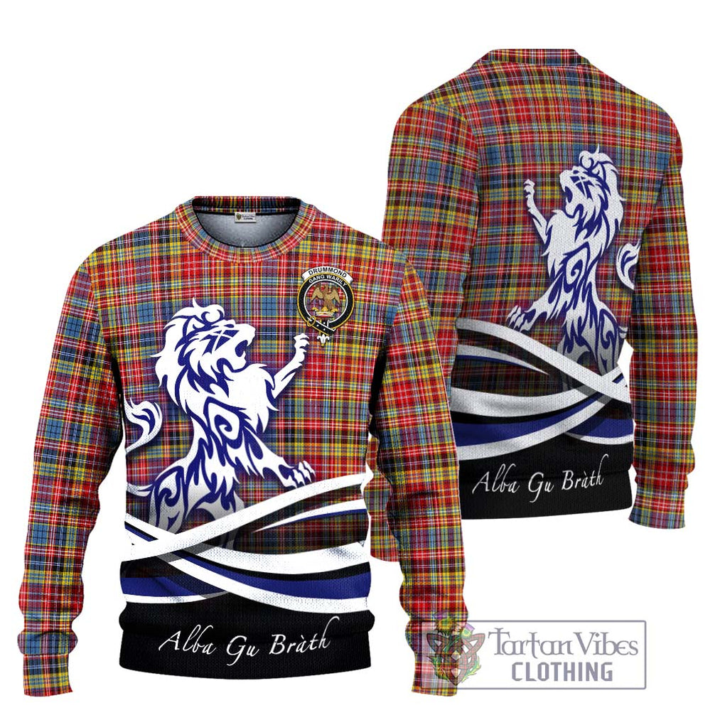 Drummond of Strathallan Modern Tartan Knitted Sweater with Alba Gu Brath Regal Lion Emblem Unisex - Tartanvibesclothing Shop